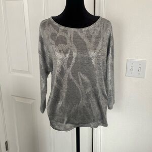 White House Black Market silver blouse with inlay design.